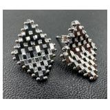14k White Gold Weave Link Diamond Shaped Earrings