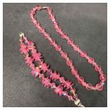 Pink Crystal Glass Beaded Necklace and Bracelet Se
