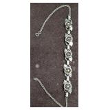 Vintage Silver Tone Rhinestone Roses Bracelet