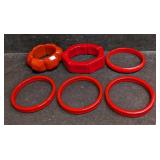 6 Vintage Plastic Lucite Red Bracelets