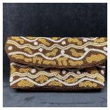 Vintage Hand Beaded Clutch Purse Brown Gold and Wh