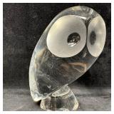 Contemporary Clear Art Glass Owl Sculpture On Pede