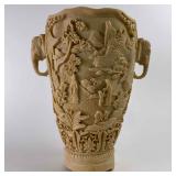Large Chinese Faux Ivory Resin Vase Canton Carved