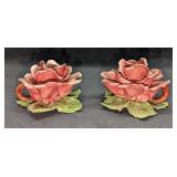 2 Vintage Capodimonte Rose Candleholders