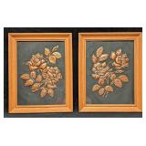 2 Framed Copper Embossed Floral Bouquets