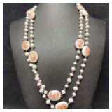 White Milk Glass Art Beaded Multi Colored Accents