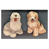 2 Vintage Ceramic & Resin Sheepdog Figurines