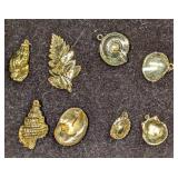 8 Vintage Gold Plated Leaf And Shells Pendants F16