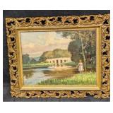 Framed Herbert Rollett Oil On Board Girl By The Ri