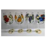 4 Hand Painted Wine Glasses With Fruit Designs C