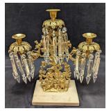 Vintage Gilt Brass Candelabra With Crystal Prisms