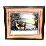 Framed Picture Print 'Deer Wood House' Signed By S