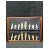 Chinese Bone Carved Chess Set Handmade Glass Woode