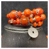 Sterling Silver Carnelian and Red Coral Necklace a