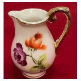Miniature Floral Ceramic Water Pitcher Gold Accent