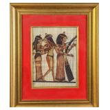 Framed Egyptian Female Musicians Hand Painted Papy