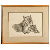 Framed LE Lithograph Print Lioness And Cubs