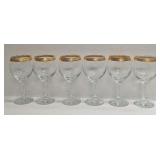 6 Gold Rimmed Glass Goblets With Renaissance Patte