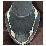 Vintage Italian Art Blue And Gold Glass Bead Neckl