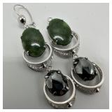 Hematite and Green Stone Silver Earrings X24