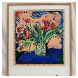 Framed Abstract Floral Mixed Media Artwork Signed