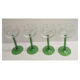 4 French Glass Emerald Green Stemmed Goblets
