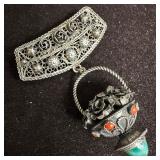 Antique Etruscan Revival 800 Silver Brooch with Fo