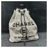 Designer Inspired Canvas Drawstring Backpack Black