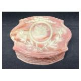 Vintage Art Nouveau Pink Incolay Stone Trinket Box