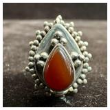 Carnelian Poison Locket Prayer Box Ring Sterling 9