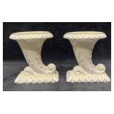 Two Vintage Ceramic Cornucopia Horn Vases Made In