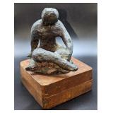 Vintage Cast Iron Abstract Figural Figurine On Woo