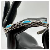 Silver Turquoise Cuff Bracelet Twist Wire Detailin
