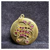 Art Nouveau Style 10K Gold Locket with Pink Stone