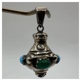 Turquoise Green Agate and Black Onyx Gemstone Silv