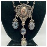 Filigree Silver Five Jasper Cabochons Necklace Orn