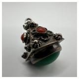 Etruscan Victorian Style Green Onyx Coral Cabochon