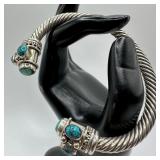 Green and Blue Turquoise Cuff Bangle Bracelet Silv