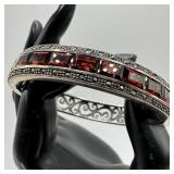 Nine Radiant Cut Style Red Garnet Marcasite Accent