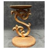 Rustic Cast Iron Pillar/Candle Holder With Scroll
