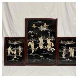 Asian Lacquer Wall Panels with Mother of Pearl Inl