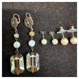 Faux Pearl Glass Accent Dangle Earring Set Three P