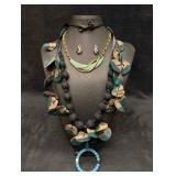 5pc Gold Blue and Black Eco Mixed Costume Jewelry