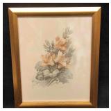 Vintage Signed & Framed Watercolor Pink Flowers
