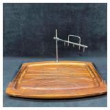 Vintage Wood Meat Carving Board Tray with Spikes a