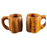 Two Vintage Hand Carved Monkey Pod Steins Mugs