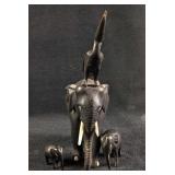 Vintage Wood Carved Elephants with Bone Detailing