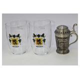 German Mini Meissen Glasses And Pewter Shot Glass