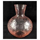 Vintage Bulb Shaped Floral Pink Clear Glass Vase