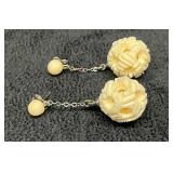 Hand Carved Bone Circle Balls Dangle Earrings